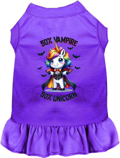 Purple pet dress with 50% vampire unicorn design