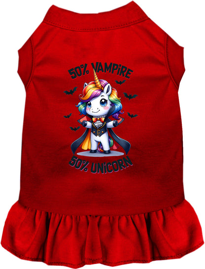 Red pet dress with 50% vampire unicorn design