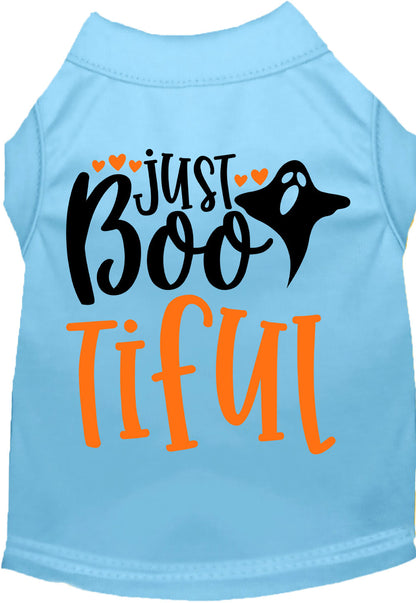 Light blue Just Bootiful pet shirt with ghost design