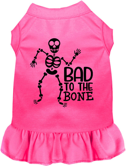 Pink Bad to the Bone pet dress with skeleton design