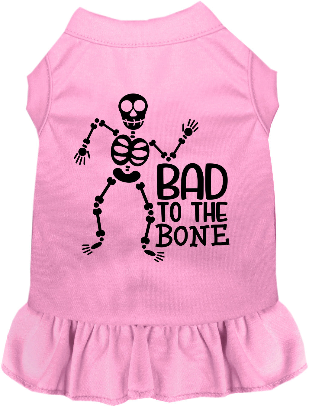 Light pink Bad to the Bone pet dress with skeleton design