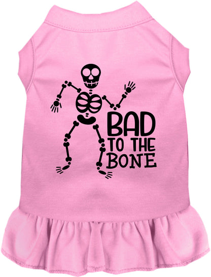 Light pink Bad to the Bone pet dress with skeleton design