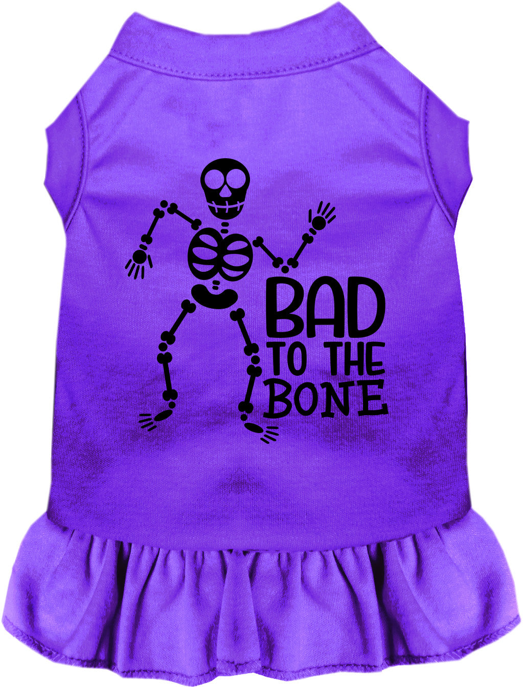 Purple Bad to the Bone pet dress with skeleton design