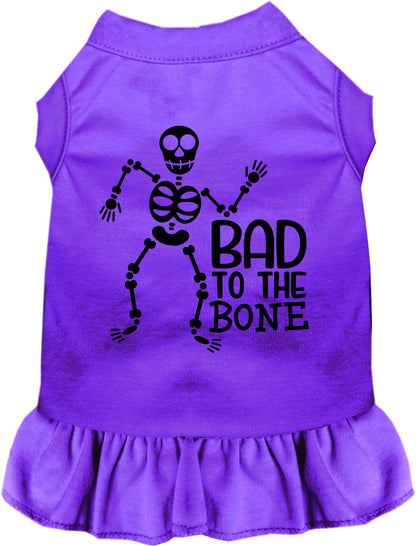 Purple Bad to the Bone pet dress with skeleton design