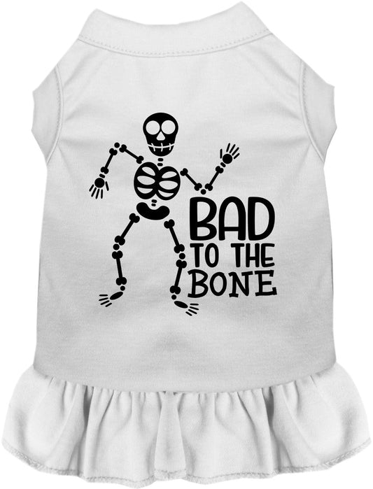 White Bad to the Bone pet dress with skeleton design
