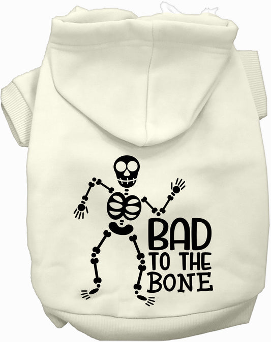 White Bad to the Bone pet hoodie with skeleton design