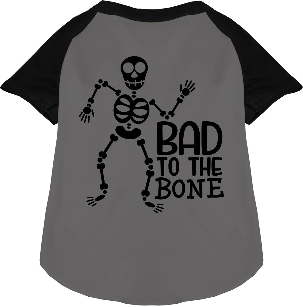 Gray pet raglan shirt with skeleton design