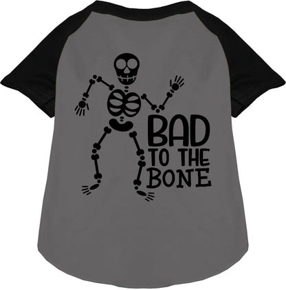 Gray pet raglan shirt with skeleton design