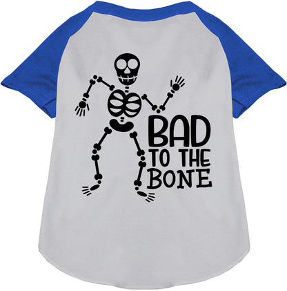Blue pet raglan shirt with skeleton design