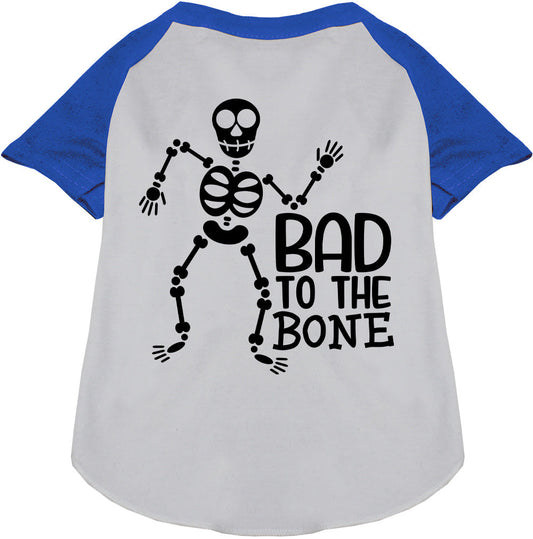 Blue pet raglan shirt with skeleton design