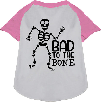 Light pink pet raglan shirt with skeleton design