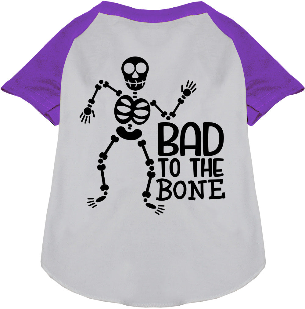 Purple pet raglan shirt with skeleton design
