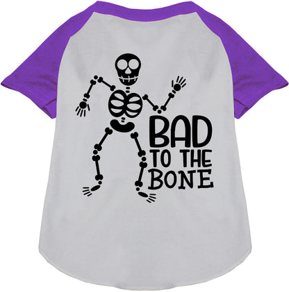 Purple pet raglan shirt with skeleton design