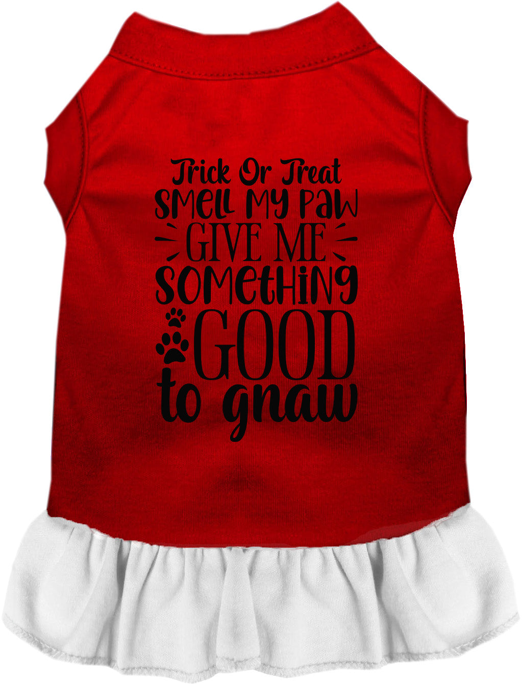 Red and white Good to Gnaw Pet Dress with Halloween design