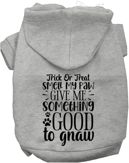 Gray Good to Gnaw pet hoodie with Halloween text