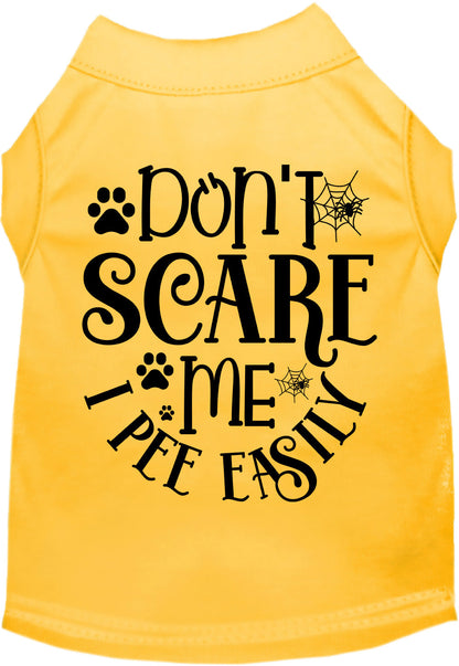 Yellow 'I Pee Easily' pet shirt with playful text
