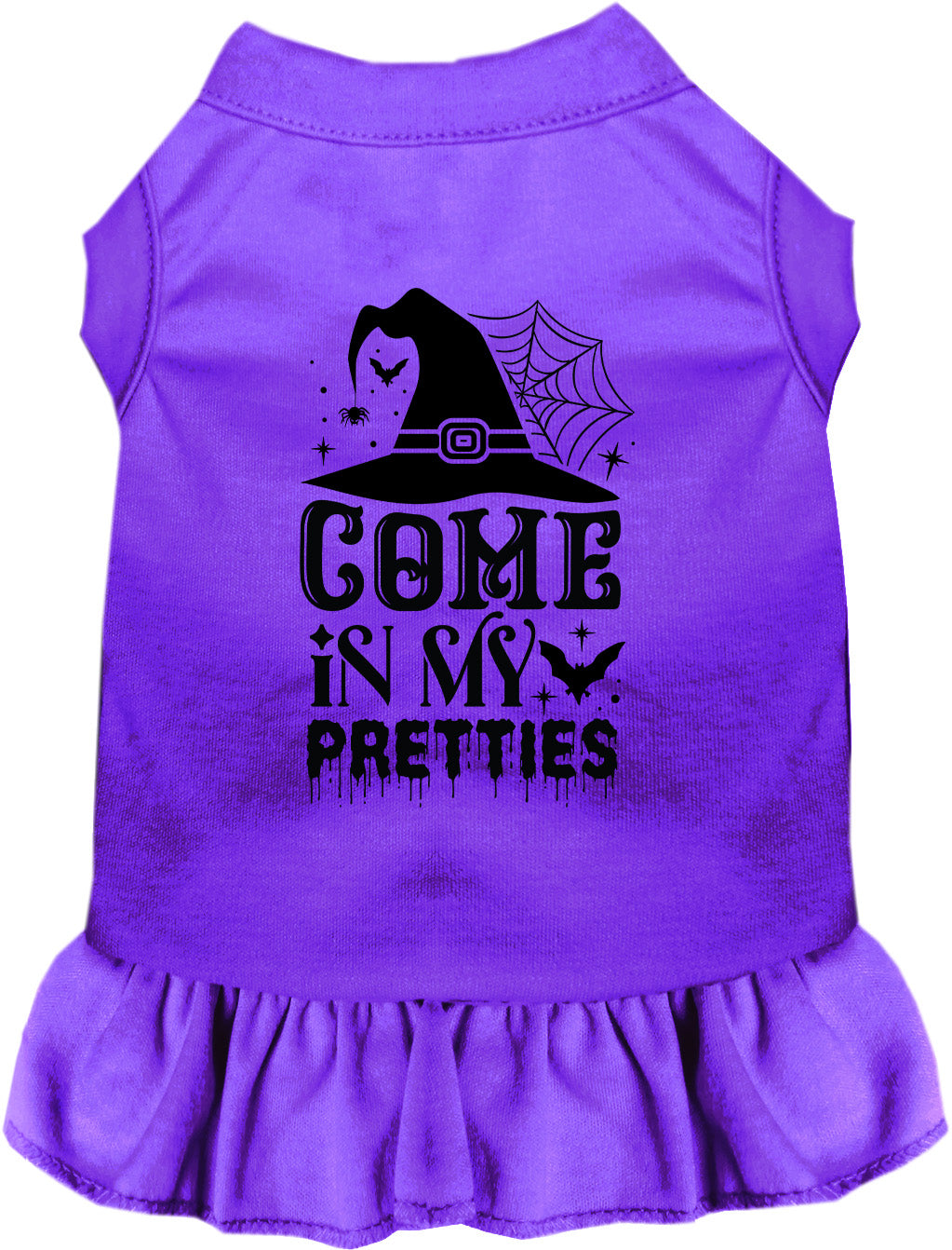 Purple pet dress with 'Come In My Pretties' design