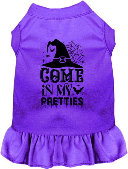Purple pet dress with 'Come In My Pretties' design