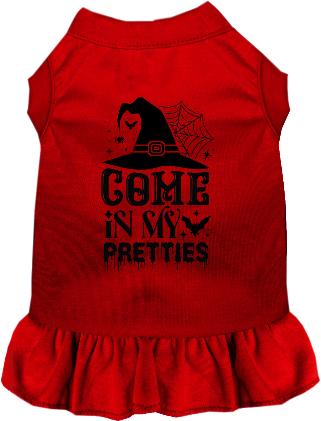 Red pet dress with 'Come In My Pretties' design