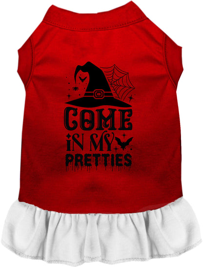 Red and white pet dress with 'Come In My Pretties' design