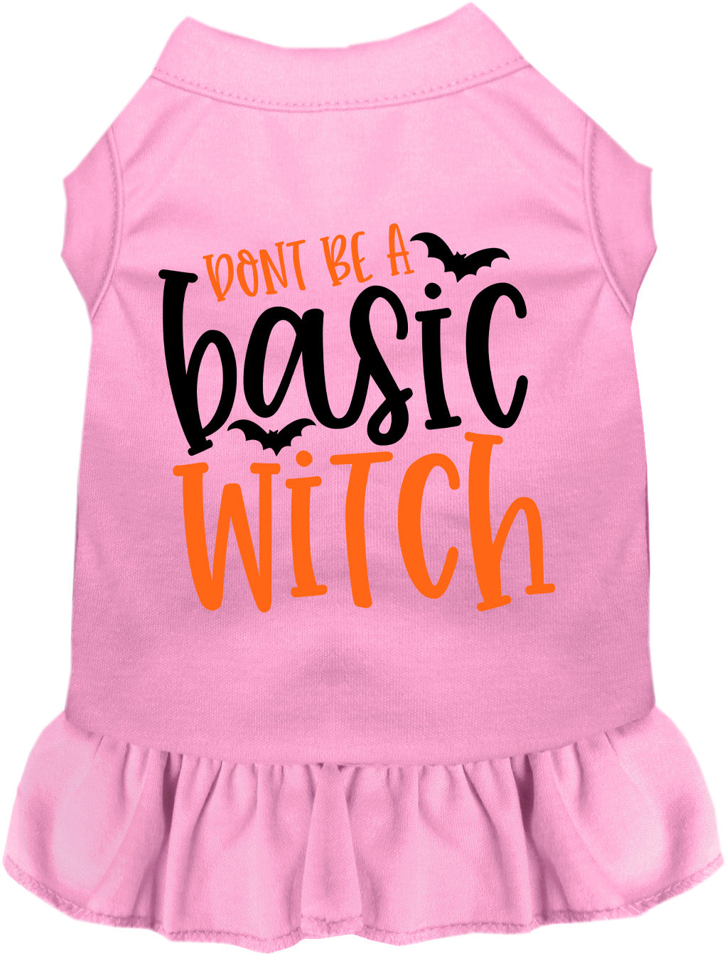 Light pink pet dress with 'Don't Be a Basic Witch' design