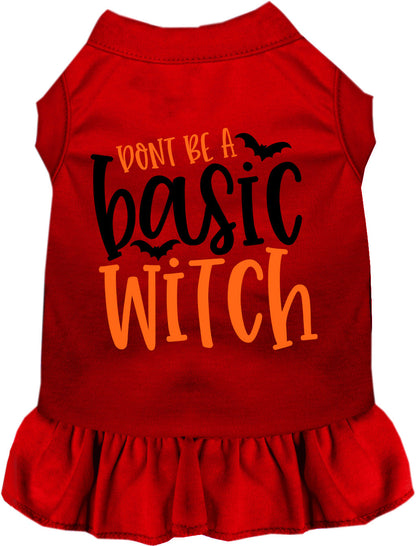 Red pet dress with 'Don't Be a Basic Witch' design