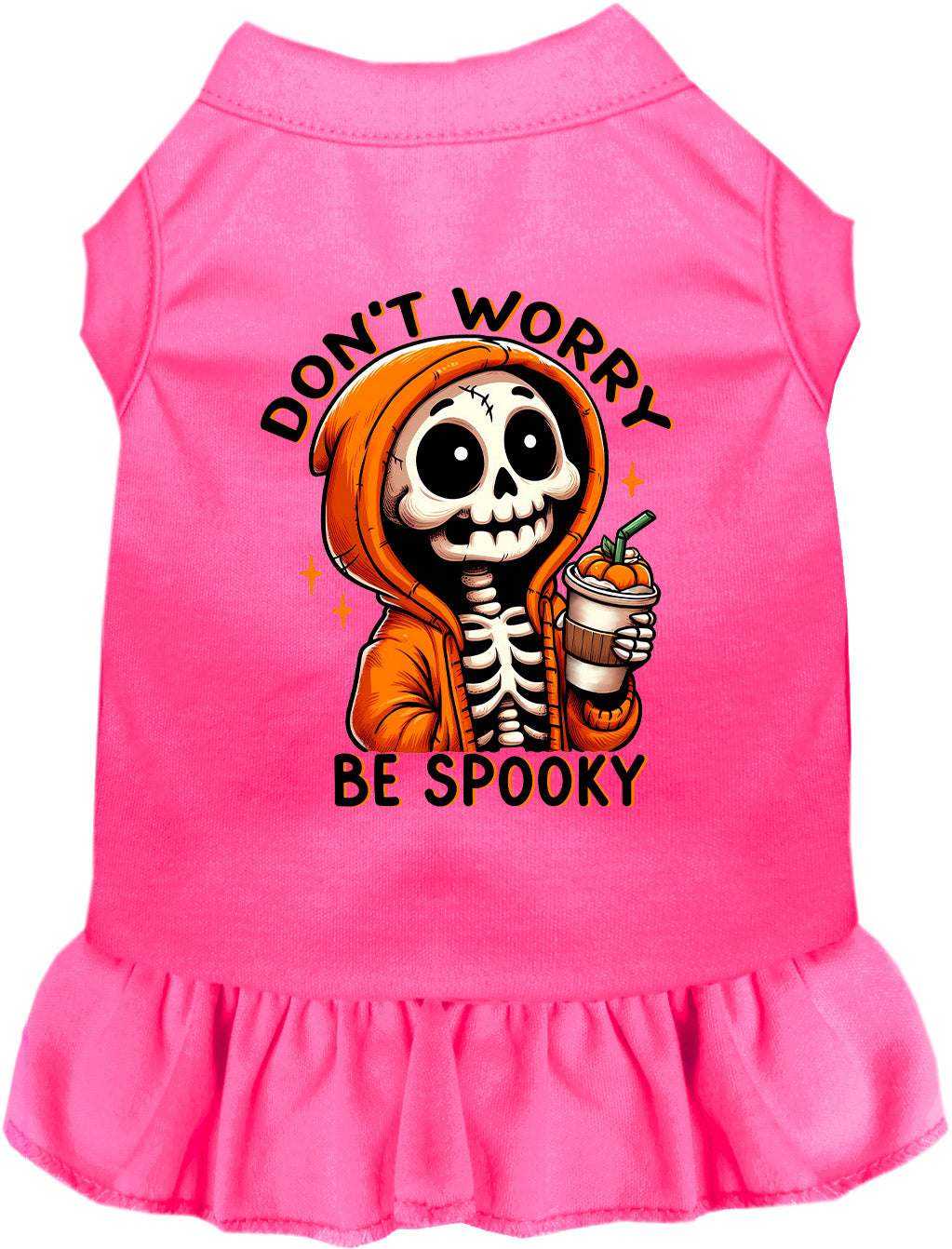 Pink spooky skeleton pet dress with ruffled skirt