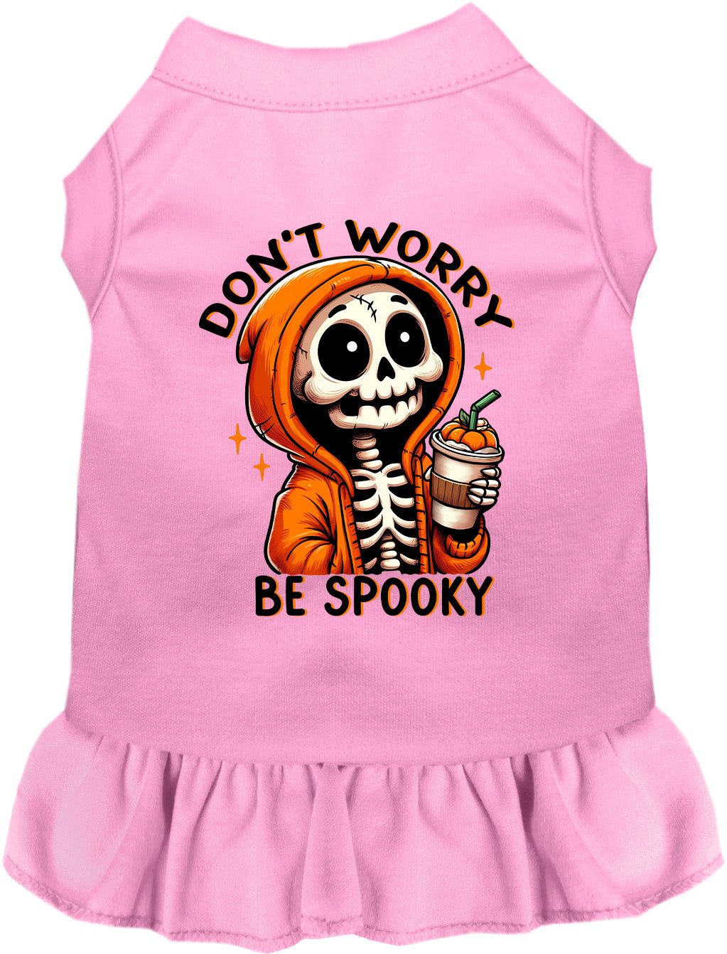 Light pink spooky skeleton pet dress with ruffled skirt