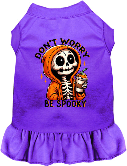 Purple spooky skeleton pet dress with ruffled skirt