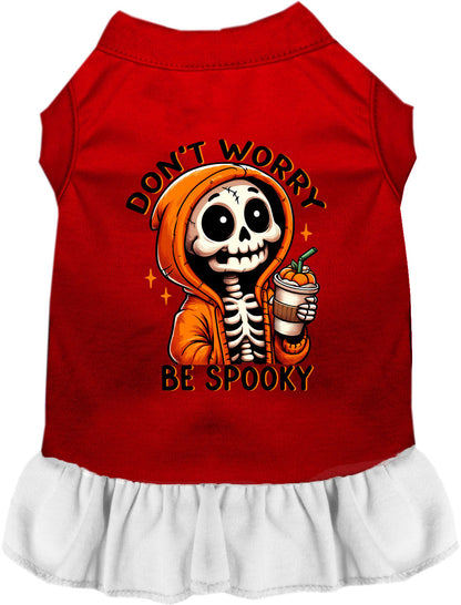 Red spooky skeleton pet dress with ruffled skirt