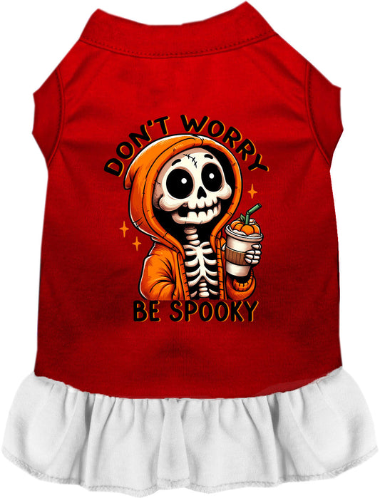 Red spooky skeleton pet dress with ruffled skirt