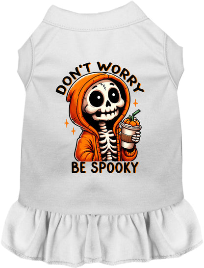 White spooky skeleton pet dress with ruffled skirt