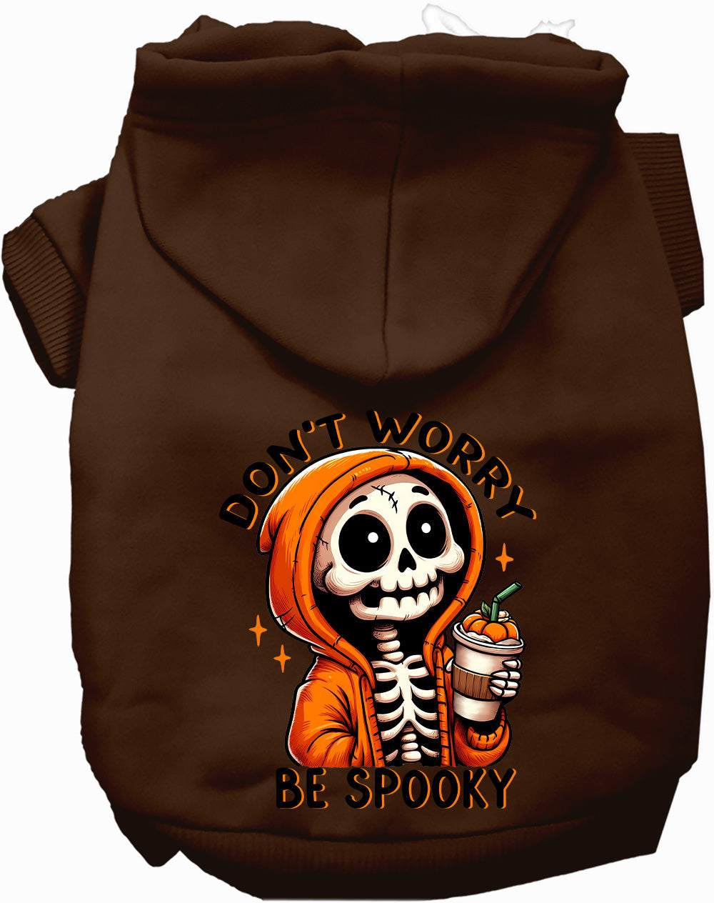 Brown spooky pet hoodie with skeleton design