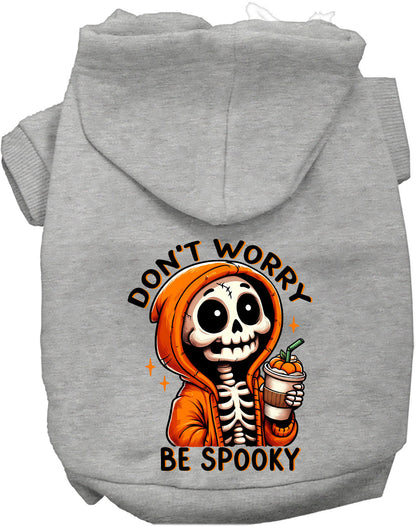 Gray spooky pet hoodie with skeleton design