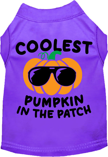 Purple pumpkin pet shirt with sunglasses design