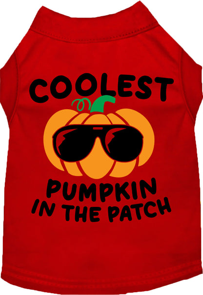 Red pumpkin pet shirt with sunglasses design