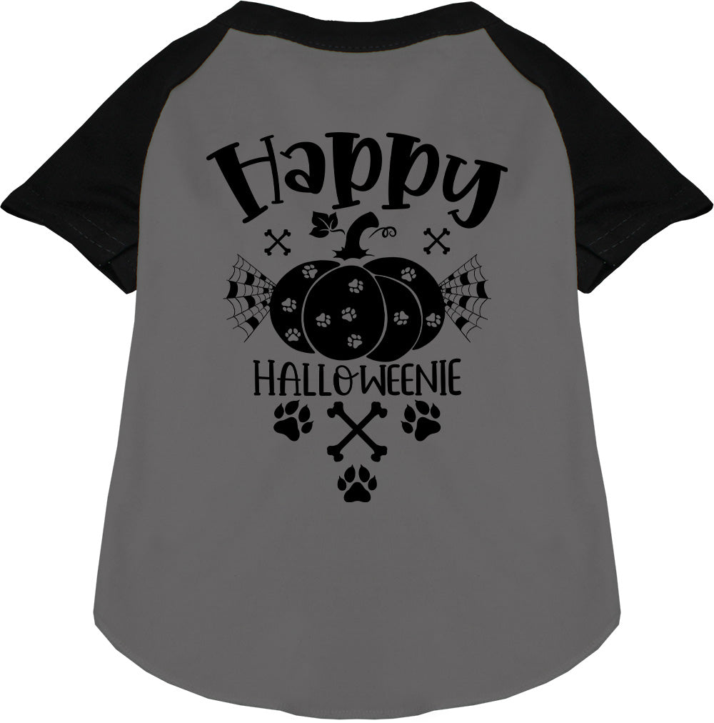 Black sleeve Happy Halloweenie pet raglan shirt