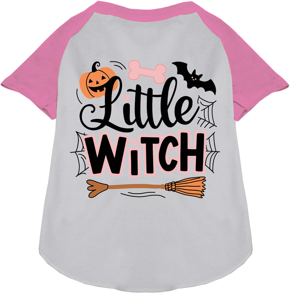Light Pink Little Witch Pet Raglan Shirt with Halloween design