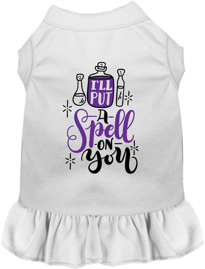 White pet dress with 'Put a Spell on You' design