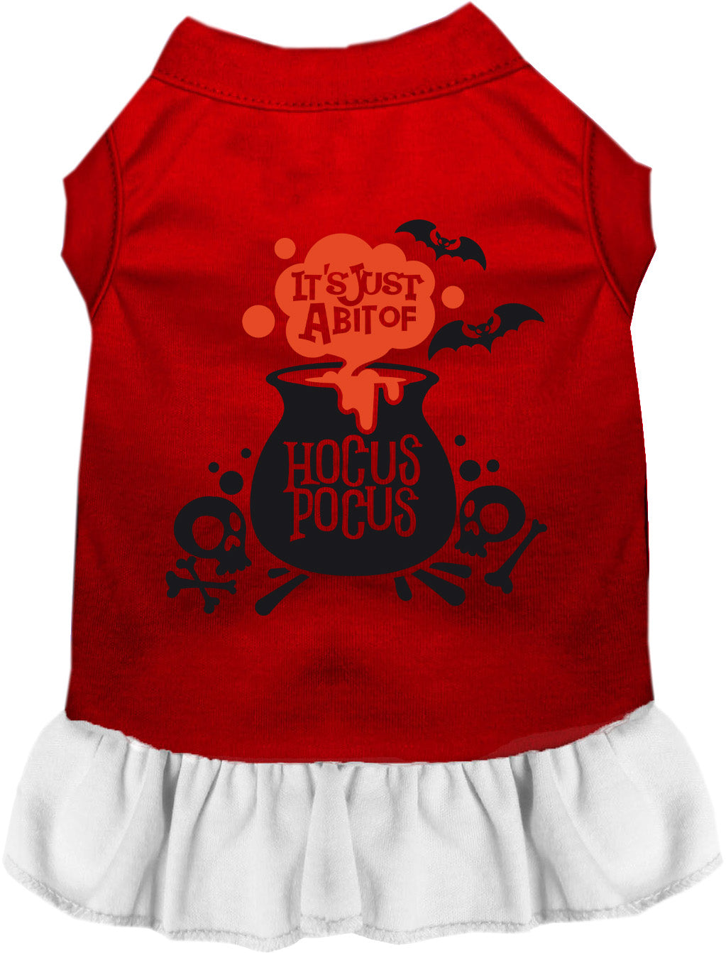 Red and white Hocus Pocus pet dress with cauldron design