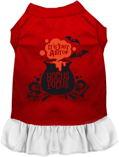 Red and white Hocus Pocus pet dress with cauldron design