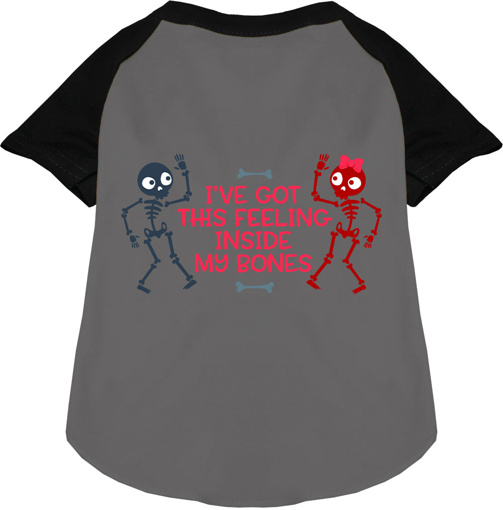 Black Inside My Bones pet raglan shirt with skeletons