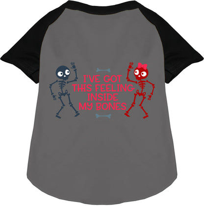 Black Inside My Bones pet raglan shirt with skeletons