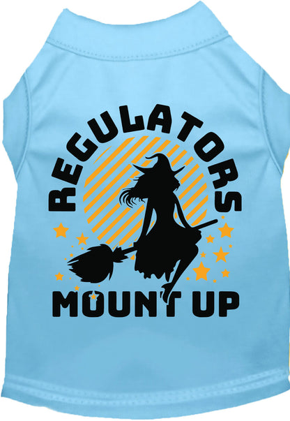 Light blue Regulators Mount Up pet shirt with witch design