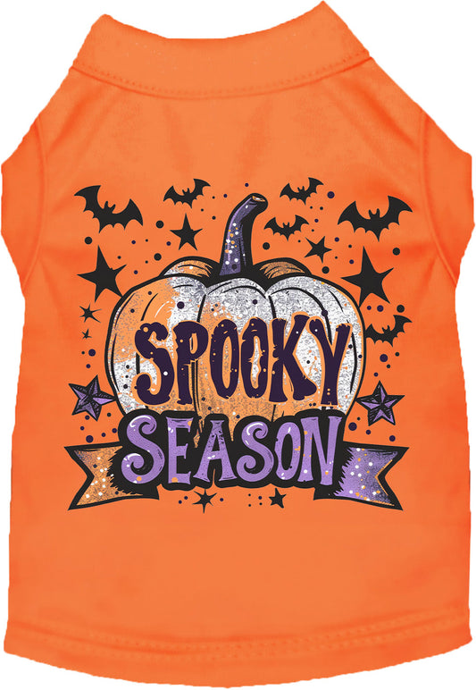 Orange Batty Spooky Season pet shirt with pumpkin design