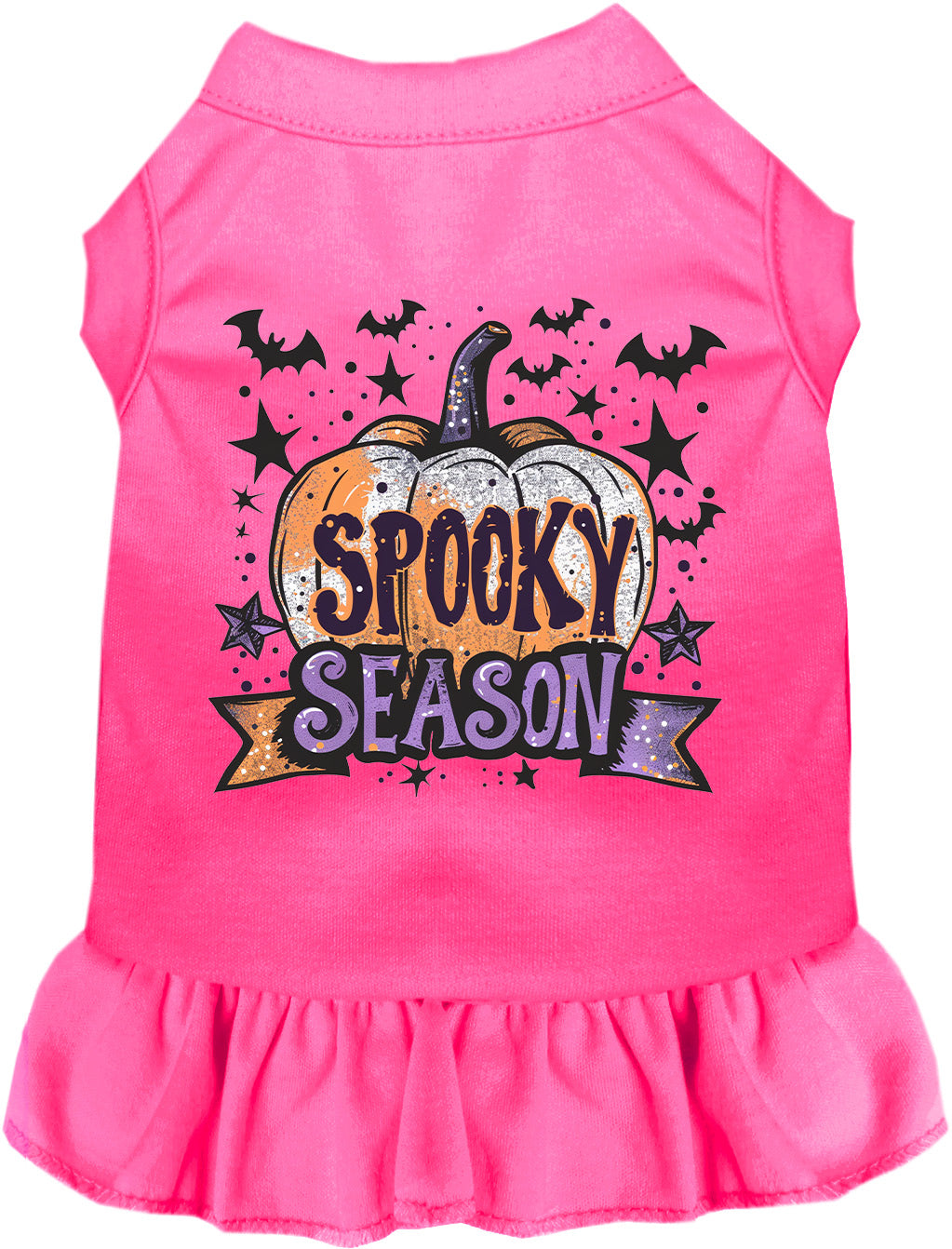Hot pink Batty Spooky Season Pet Dress with pumpkin design