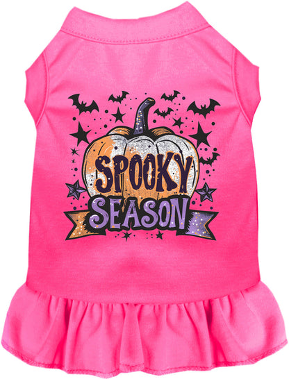 Hot pink Batty Spooky Season Pet Dress with pumpkin design
