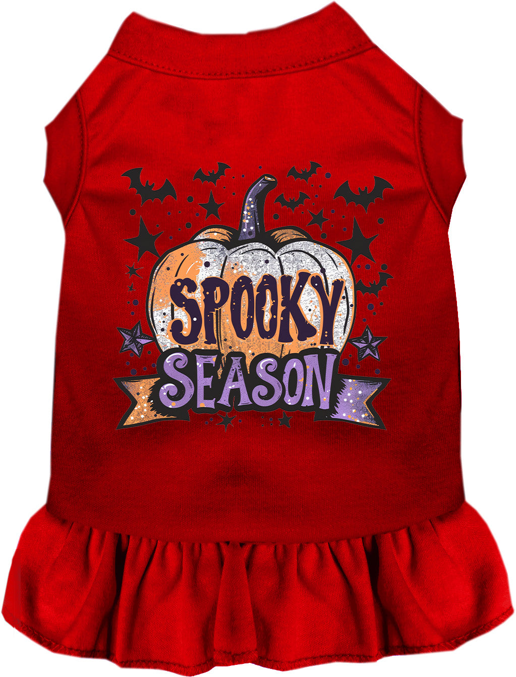 Red Batty Spooky Season Pet Dress with pumpkin design