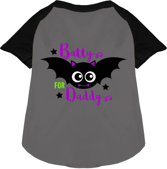 Gray Batty for Daddy pet raglan shirt with black sleeves