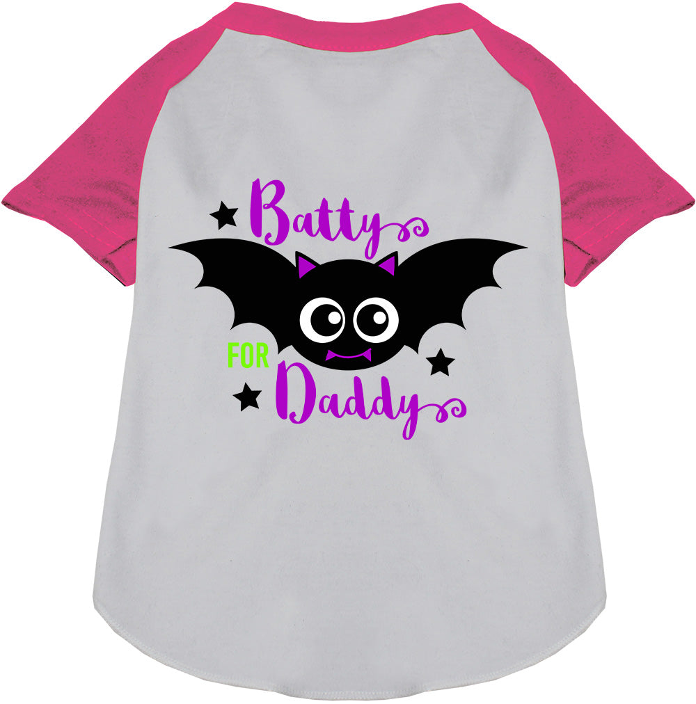 Gray Batty for Daddy pet raglan shirt with pink sleeves